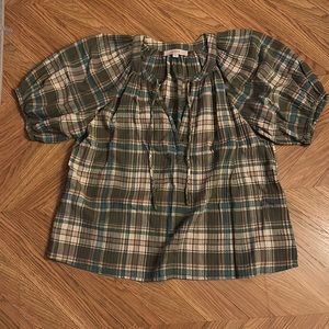 Short Sleeve Plaid LOFT Blouse